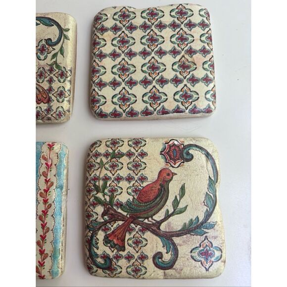 Vintage Kate McRostie Ceramic Tiles Coasters Set of 4 Blue Red Birds - Picture 3 of 6